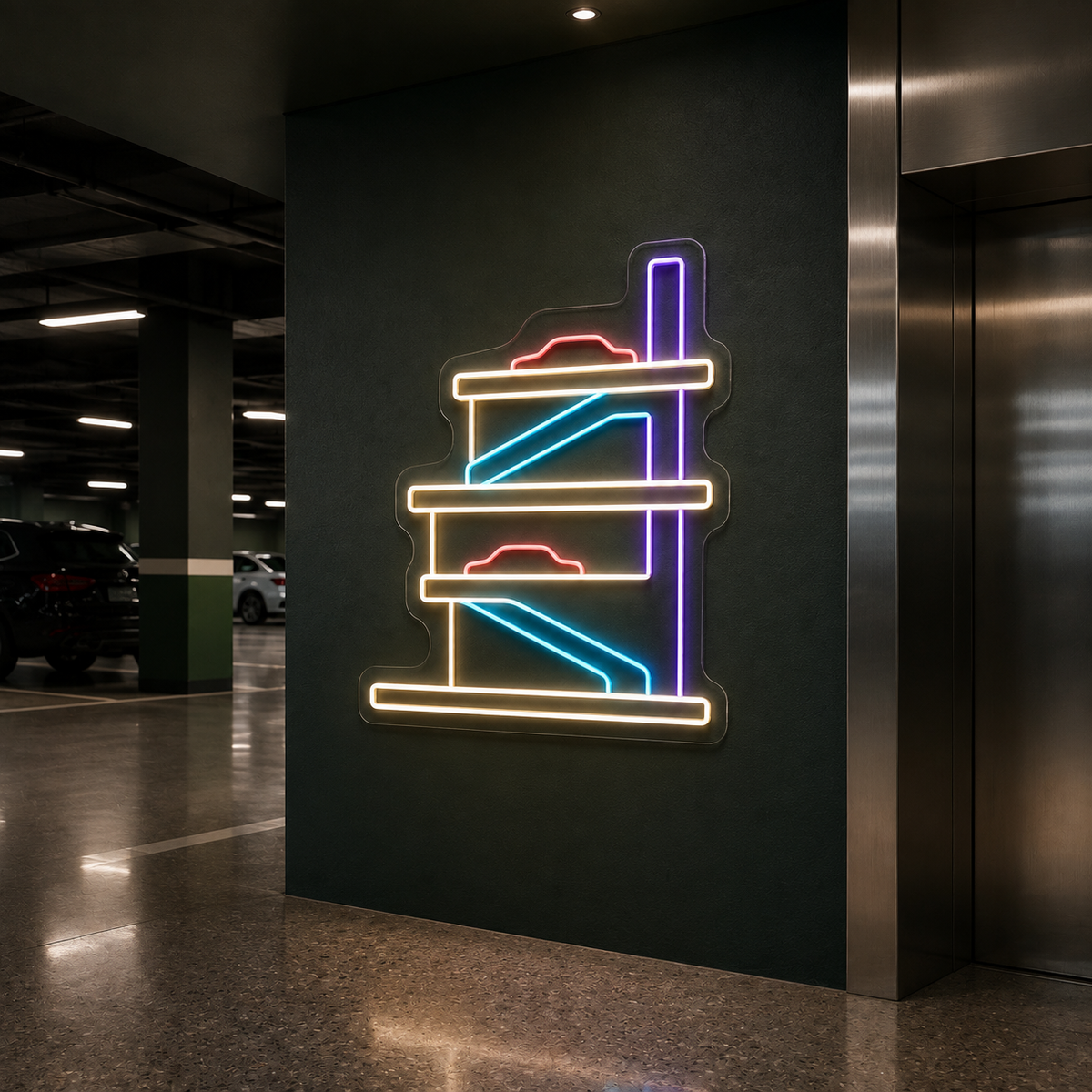 Parking Garage Levels LED Neon Sign for Parking Garages - interior setting