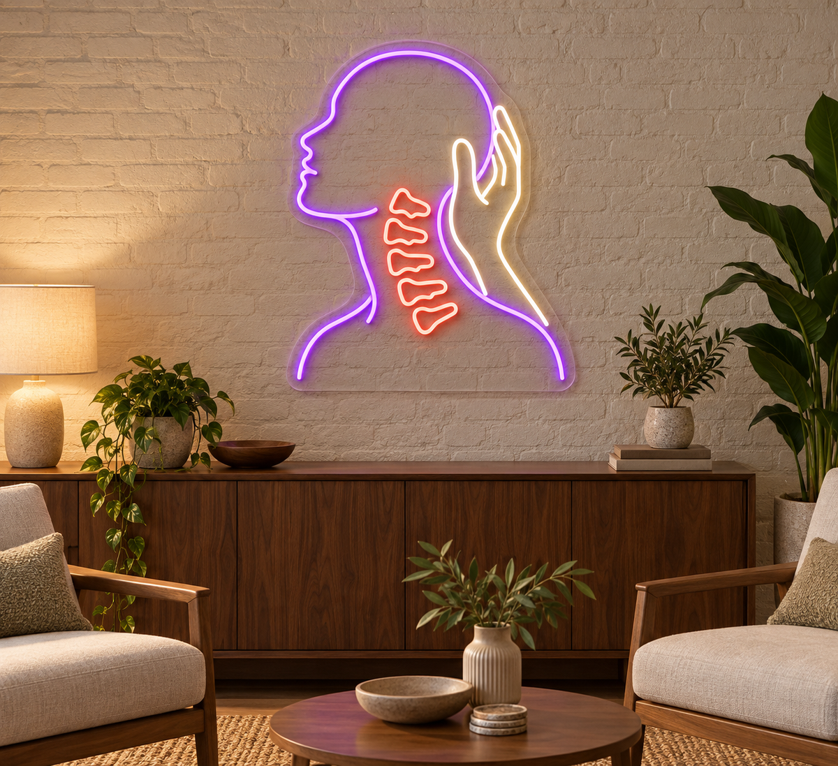 Neck Care & Helping Hand LED Neon Sign for Chiropractic Clinics - interior setting