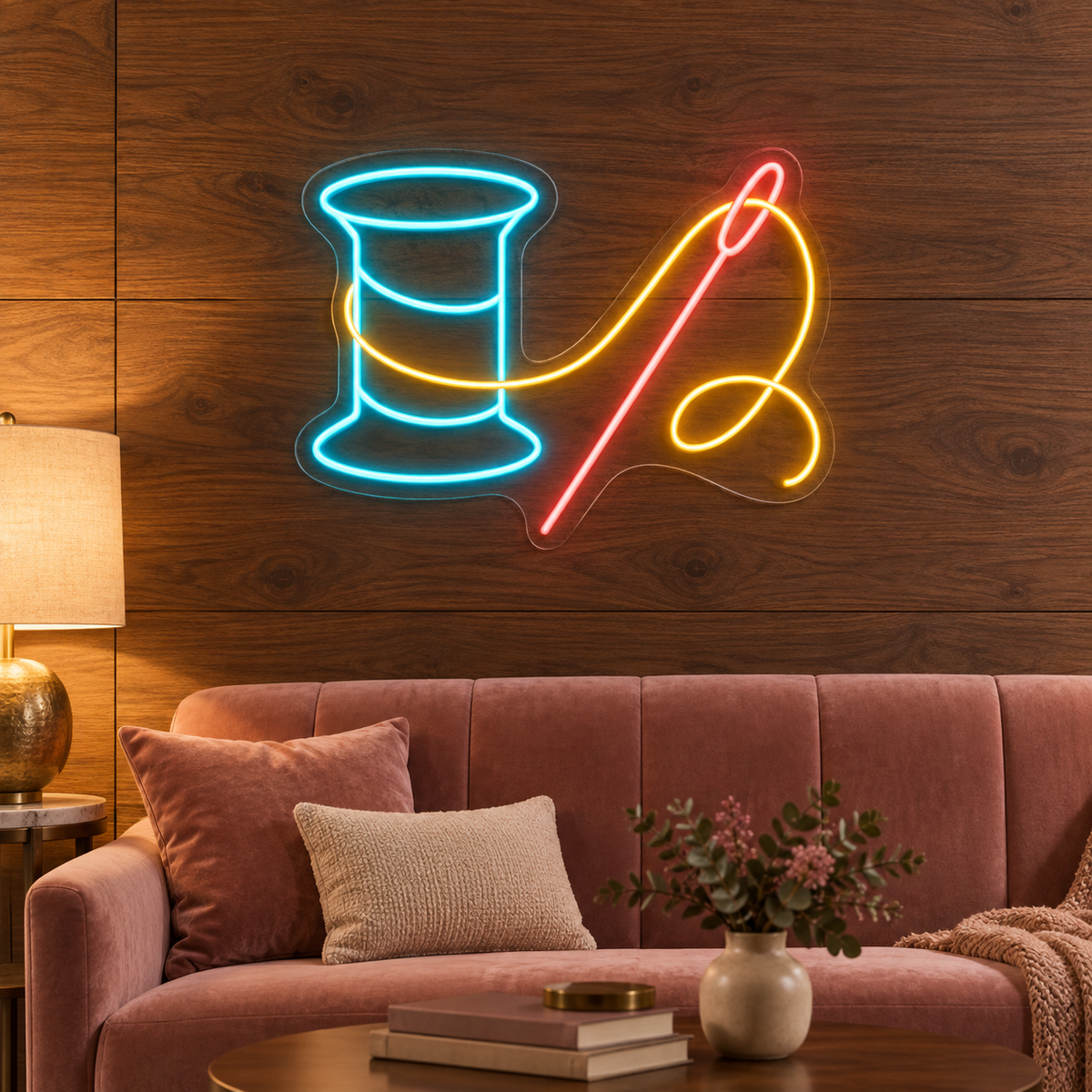 Needle & Thread LED Neon Sign for Sewing Schools - interior setting
