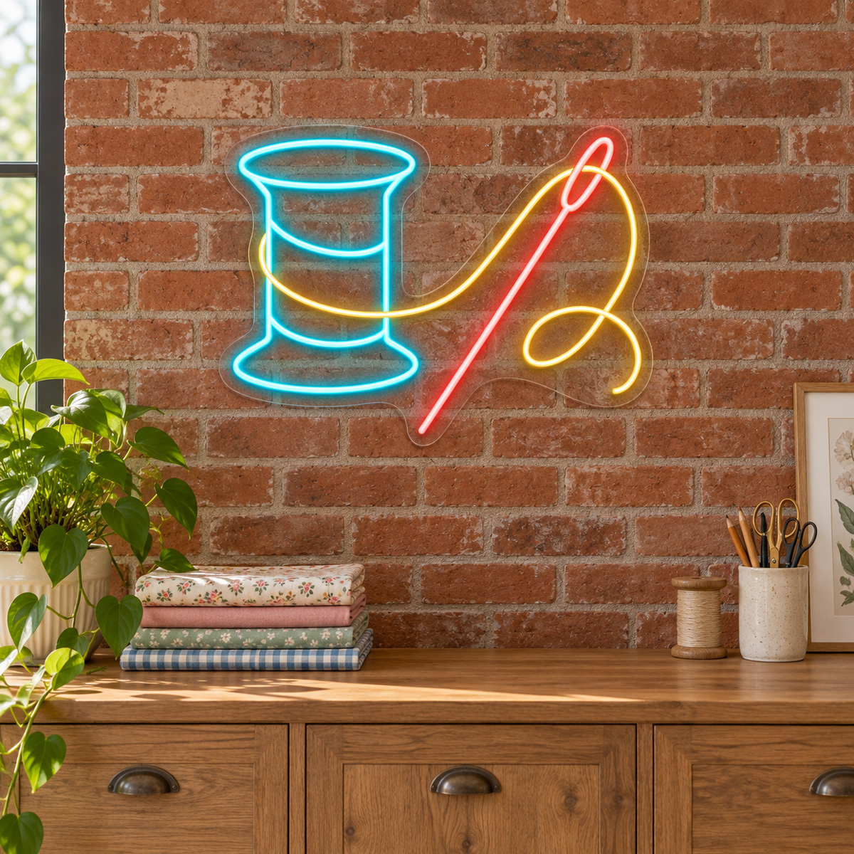 Needle & Thread LED Neon Sign for Sewing Schools - interior setting