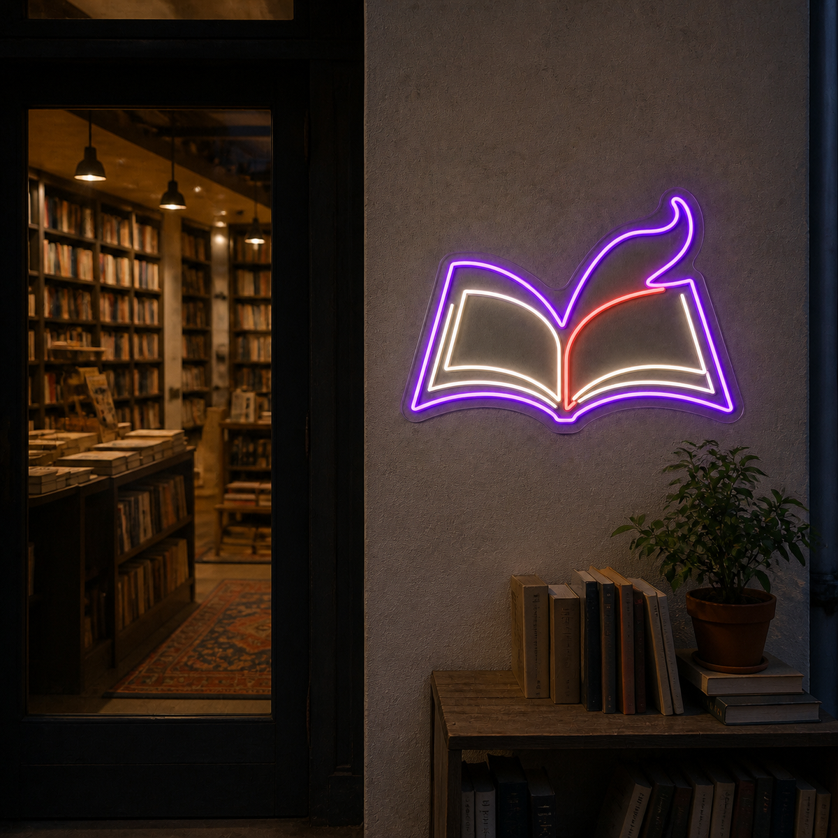 Open Book with Rising Page LED Neon Sign for Reading Corners - interior setting