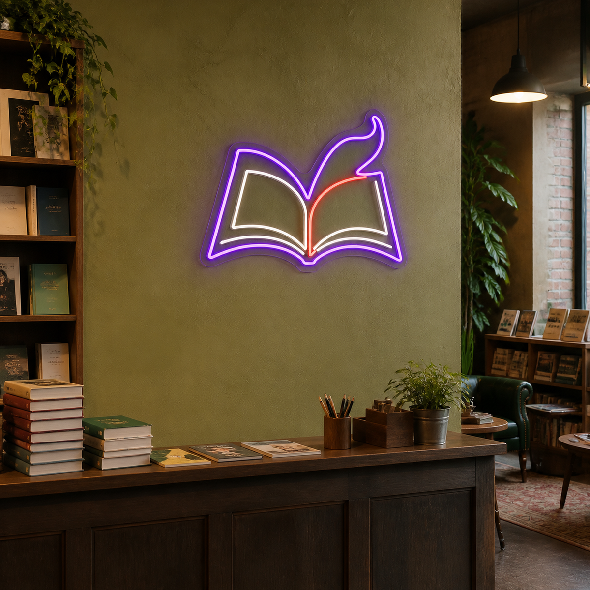 Open Book with Rising Page LED Neon Sign for Reading Corners - interior setting