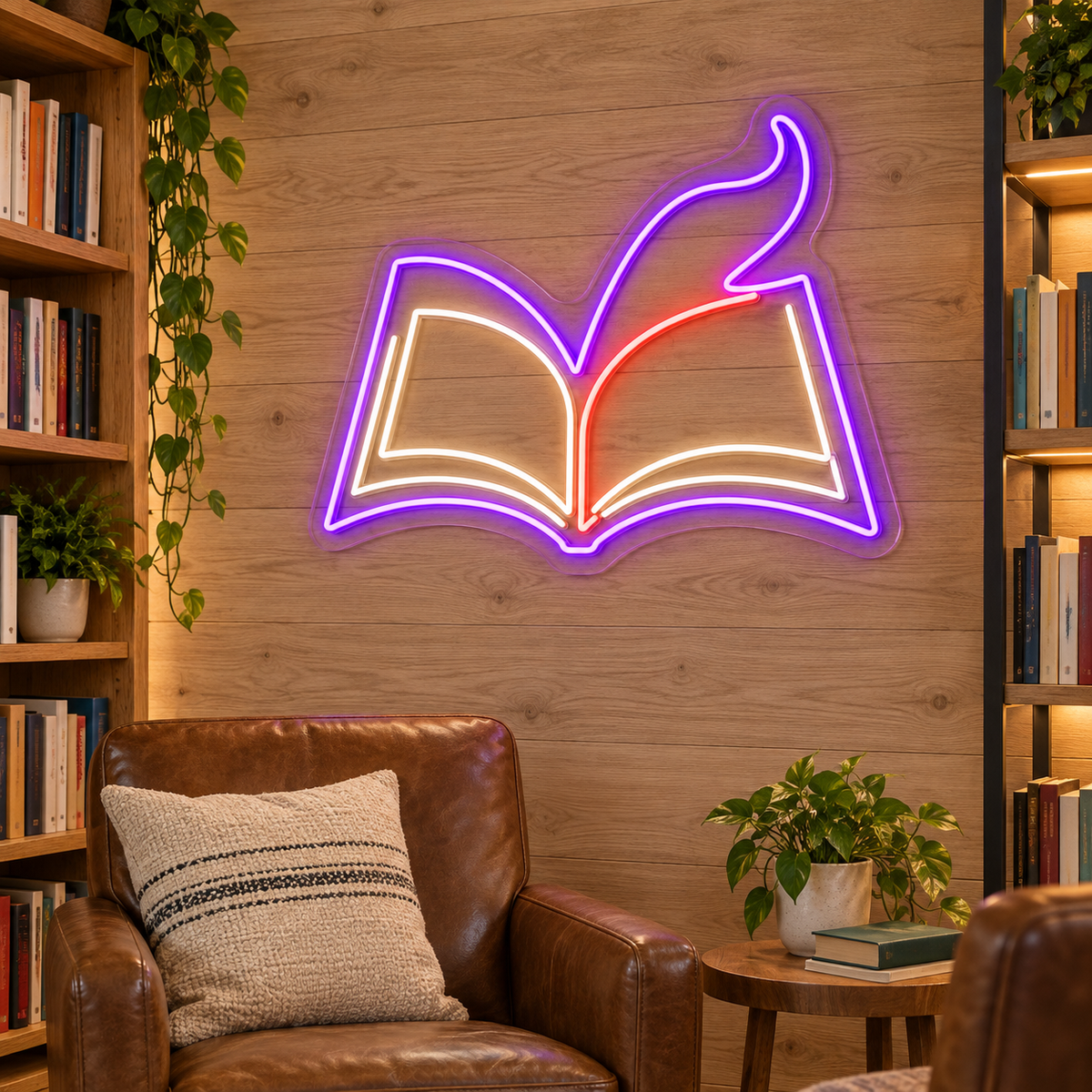 Open Book with Rising Page LED Neon Sign for Reading Corners - interior setting