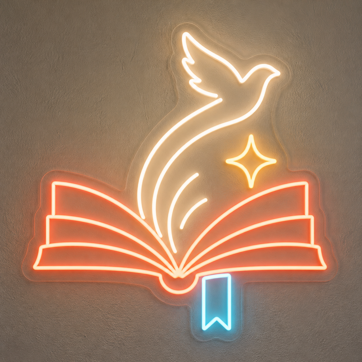 Open Book & Soaring Dove LED Neon Sign for Libraries - design reference