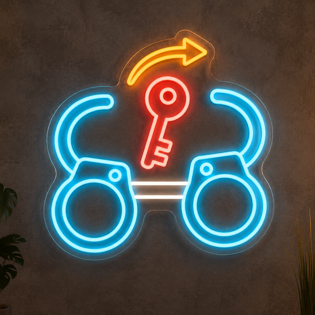 Open Handcuffs & Key LED Neon Sign for Bail Bond Offices - design reference