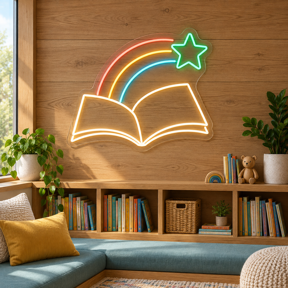 Stories Take Flight LED Neon Sign for Preschools - interior setting