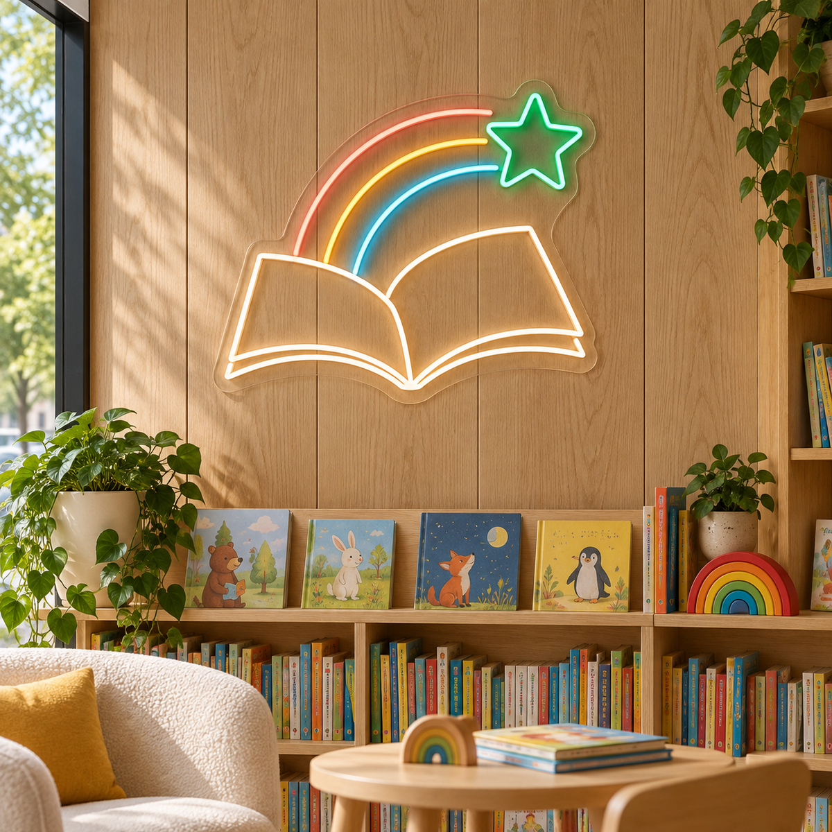 Stories Take Flight LED Neon Sign for Preschools - interior setting