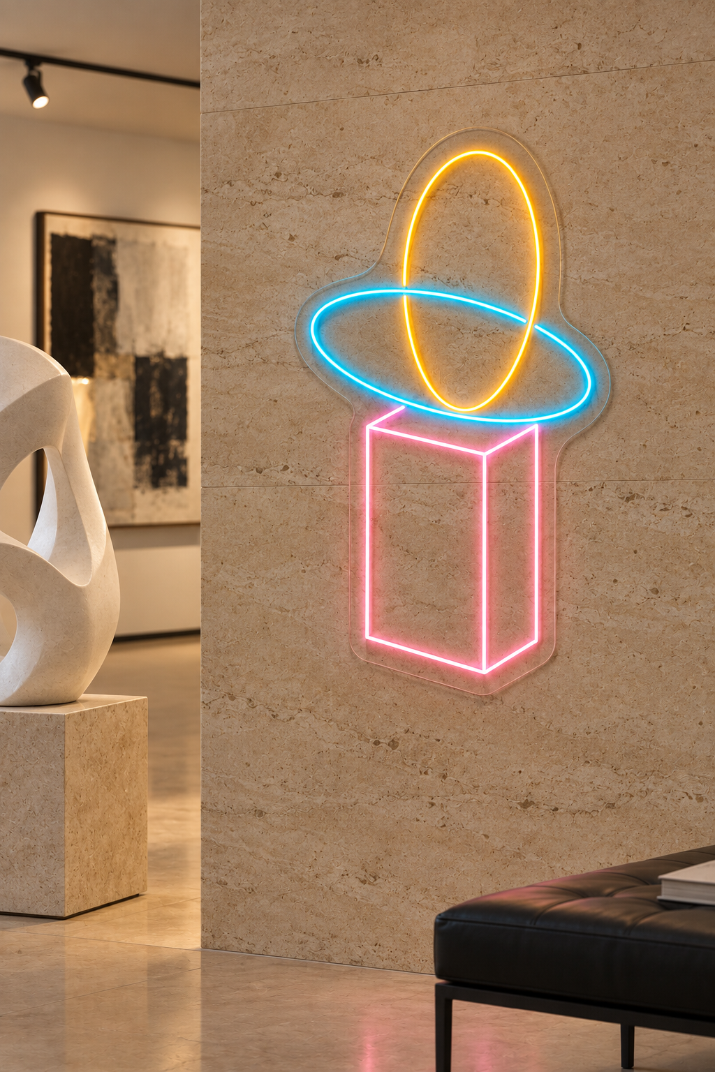 Orbital Sculpture LED Neon Sign for Modern Art Spaces - interior setting