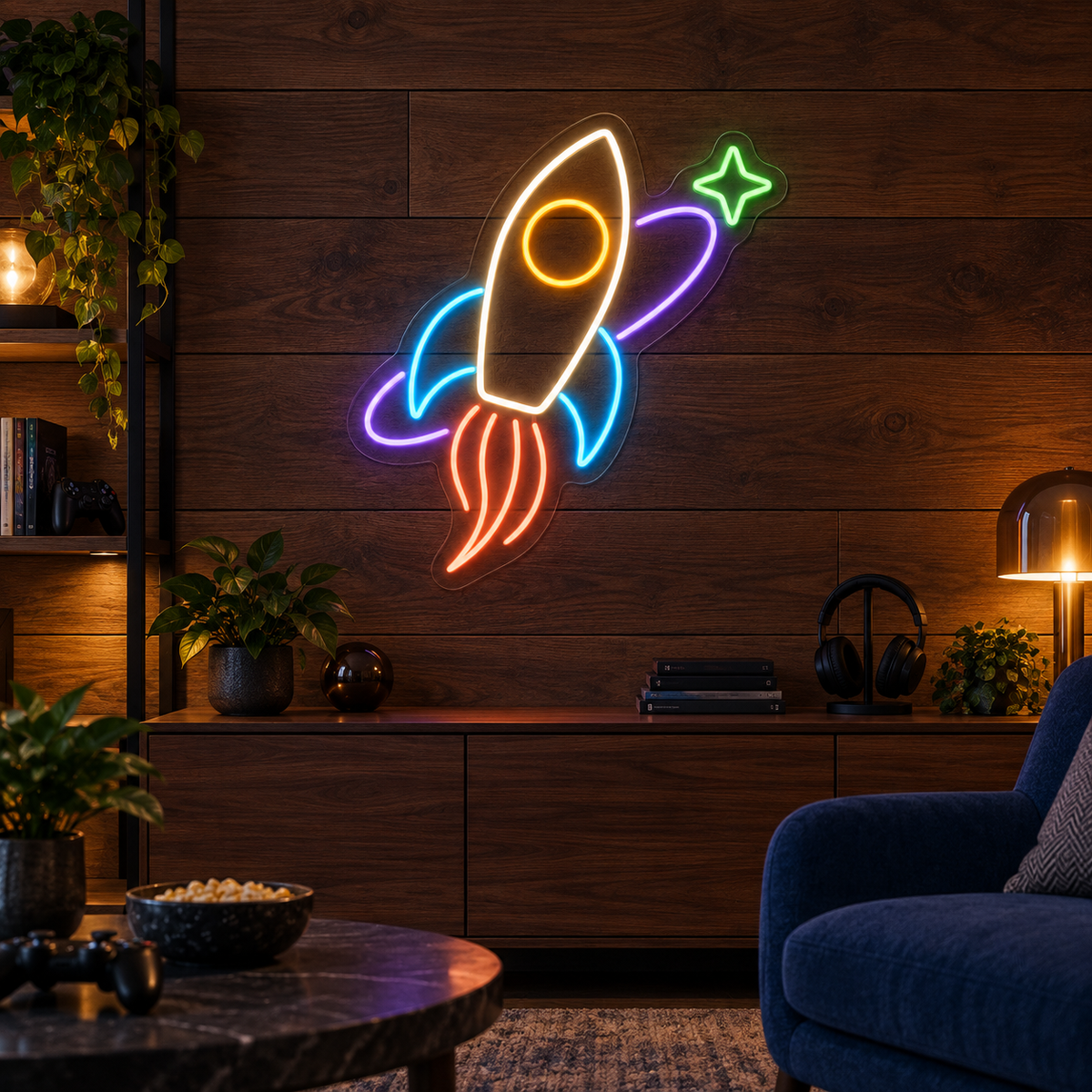Rocket & Orbit LED Neon Sign for Indoor Playgrounds - interior setting