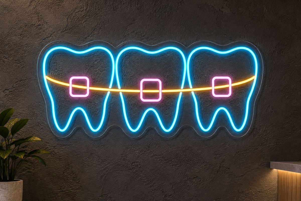 Braces & Three Teeth LED Neon Sign for Orthodontic Clinics - design reference