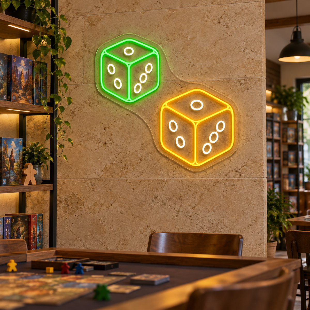Pair of Dice LED Neon Sign for Game Rooms - interior setting