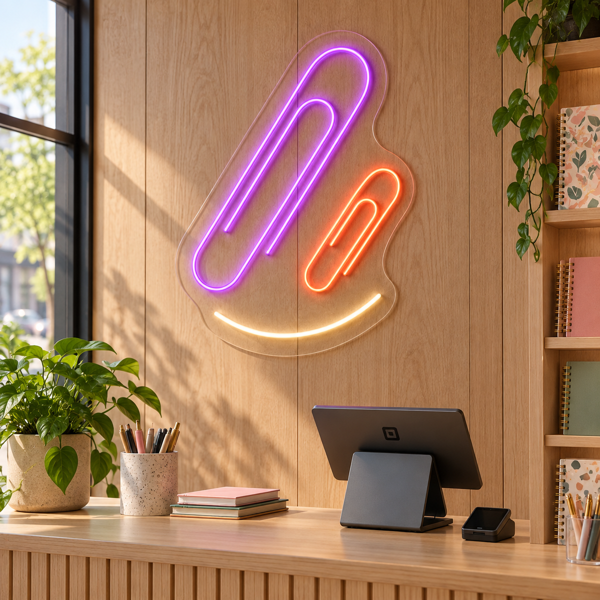 Paper Clips LED Neon Sign for Stationery Shops - interior setting
