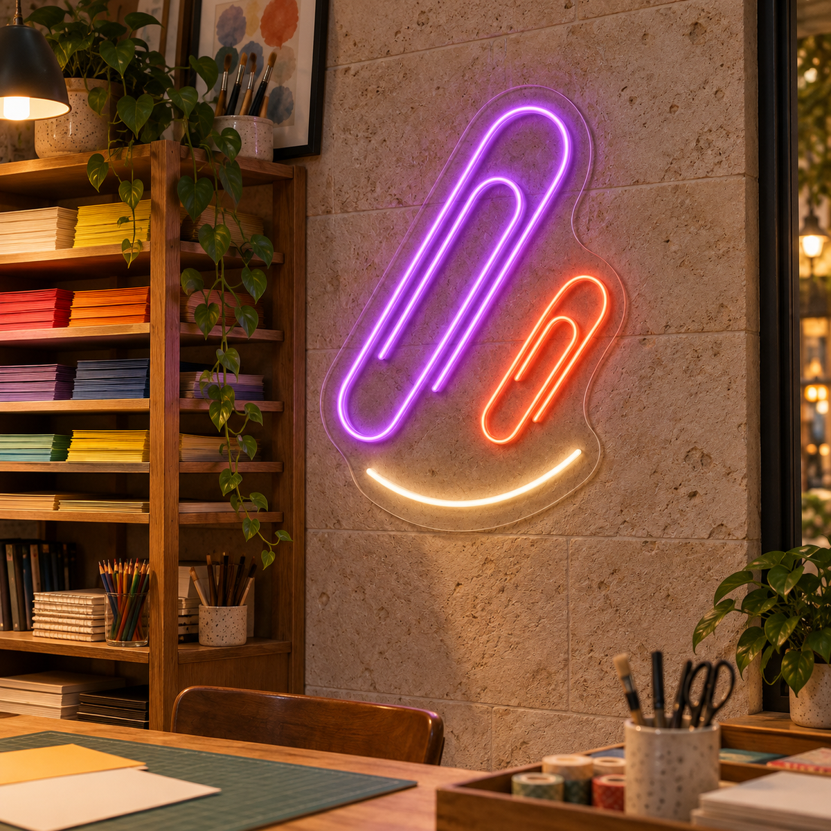 Paper Clips LED Neon Sign for Stationery Shops - interior setting