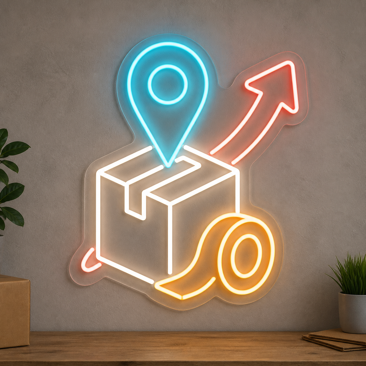 Parcel & Location Pin LED Neon Sign for Shipping Shops - design reference