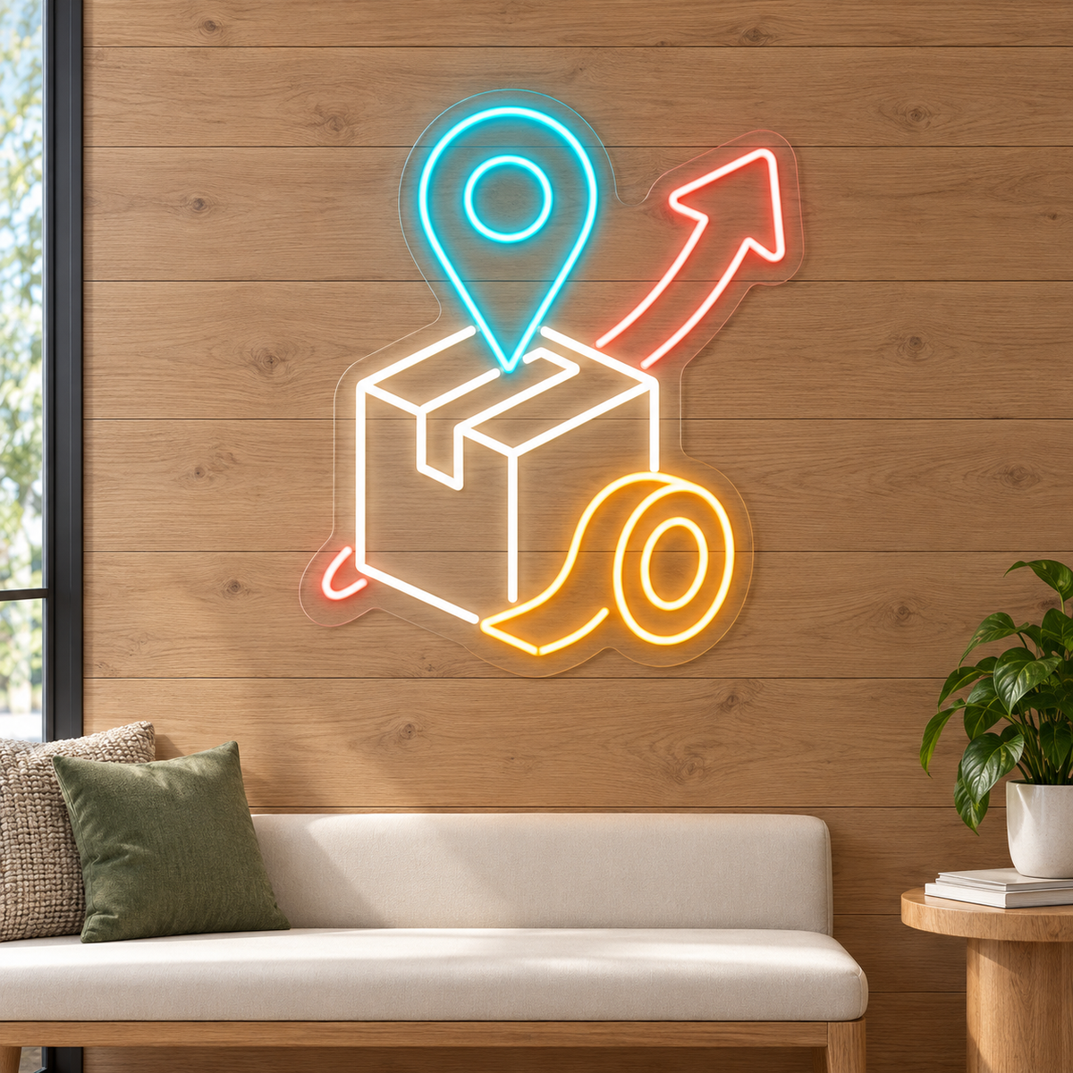 Parcel & Location Pin LED Neon Sign for Shipping Shops - interior setting