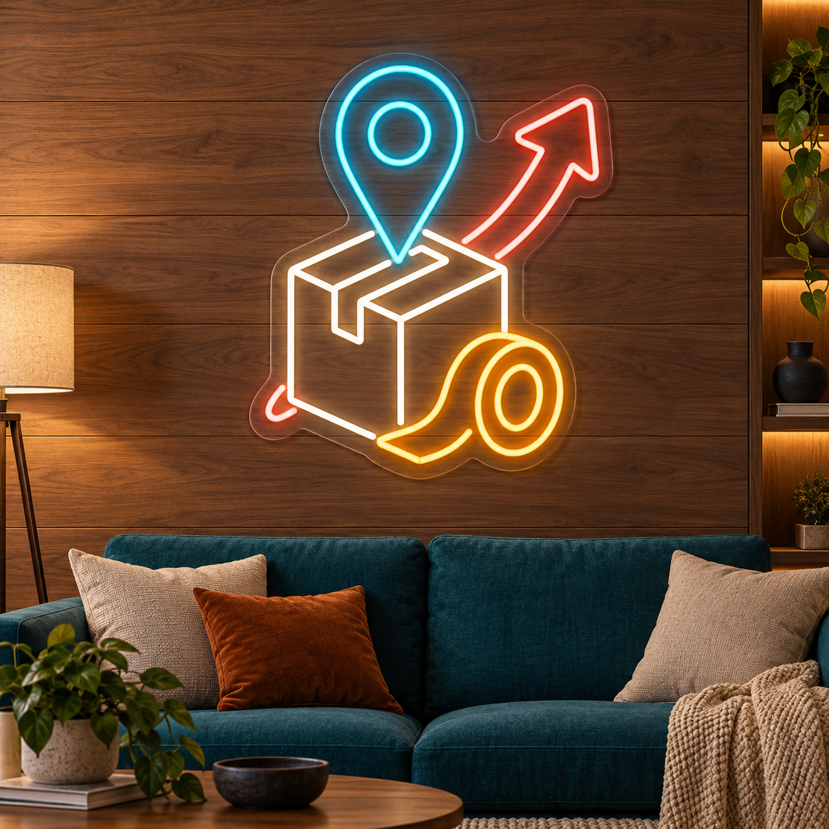 Parcel & Location Pin LED Neon Sign for Shipping Shops - interior setting