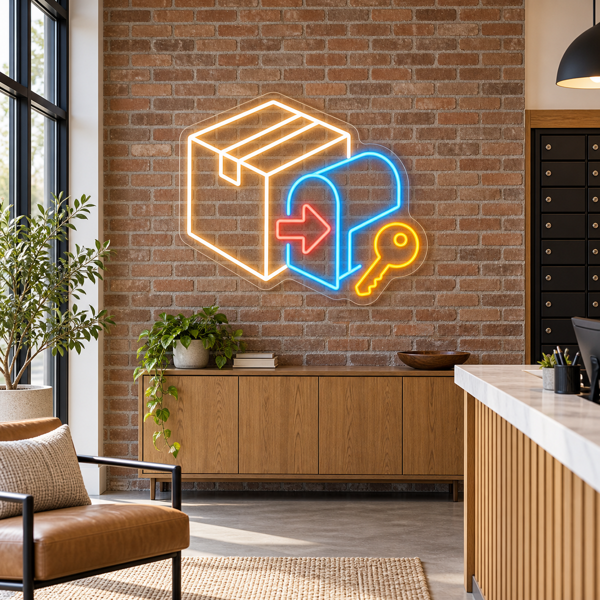 Parcel & Mailbox LED Neon Sign for Mailbox Centers - interior setting