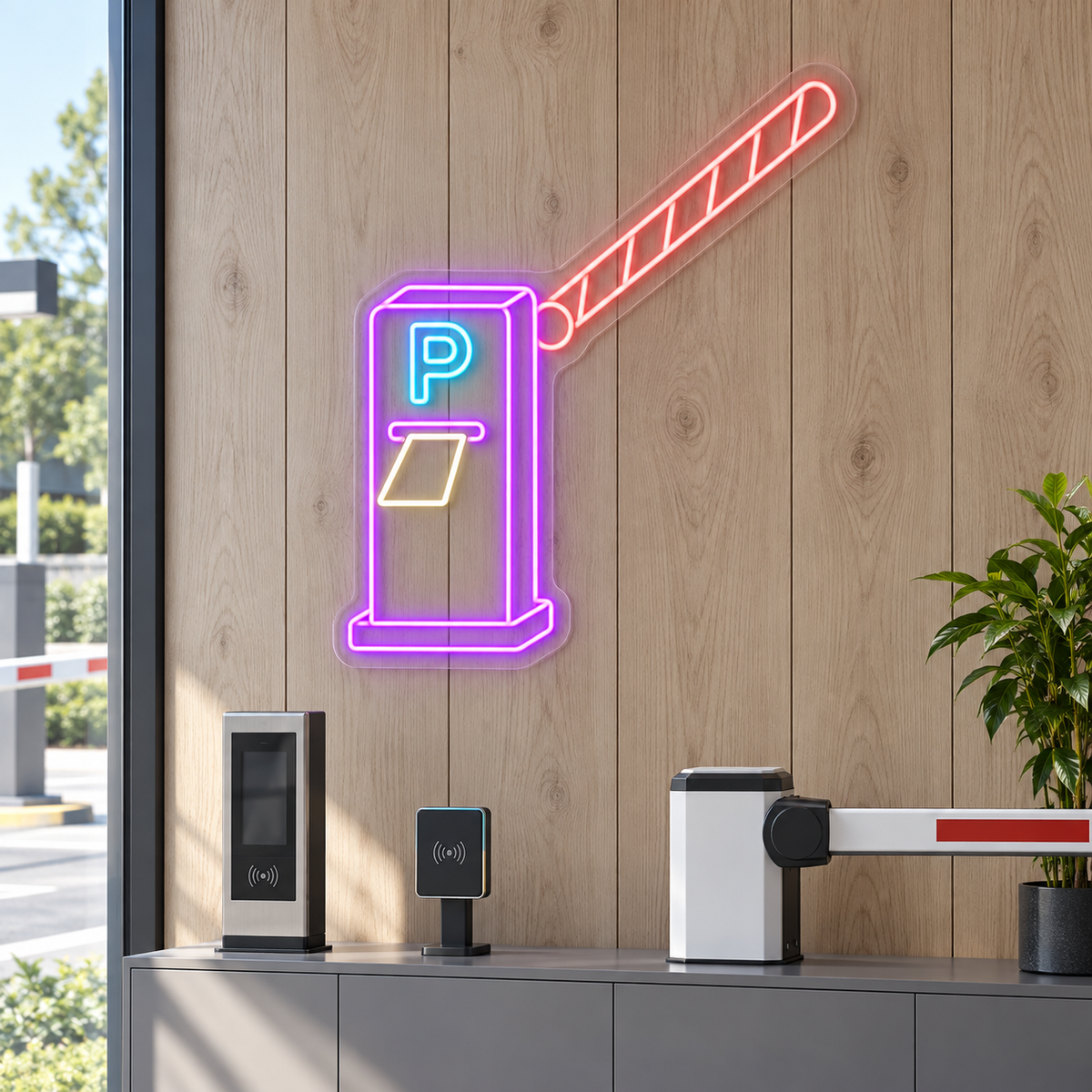 Parking Barrier & Ticket LED Neon Sign for Parking Garages - interior setting