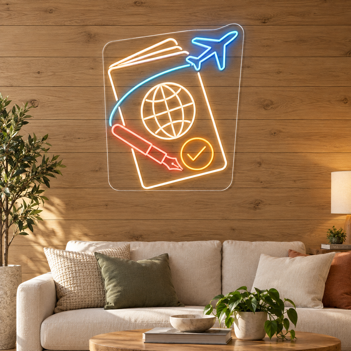 Passport & Globe LED Neon Sign for Passport & Visa Services - interior setting