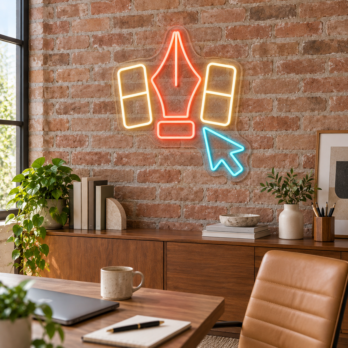 Pen Nib & Cursor LED Neon Sign for Design Studios - interior setting