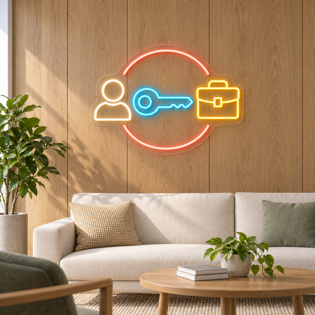 Person & Career Key LED Neon Sign for Staffing Agencies - interior setting