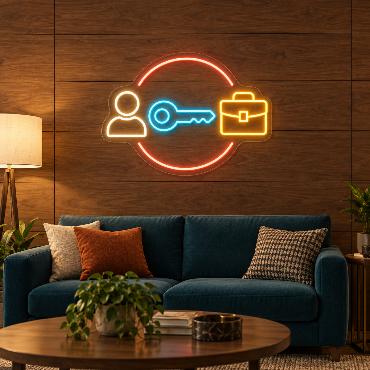 Person & Career Key LED Neon Sign for Staffing Agencies - interior setting