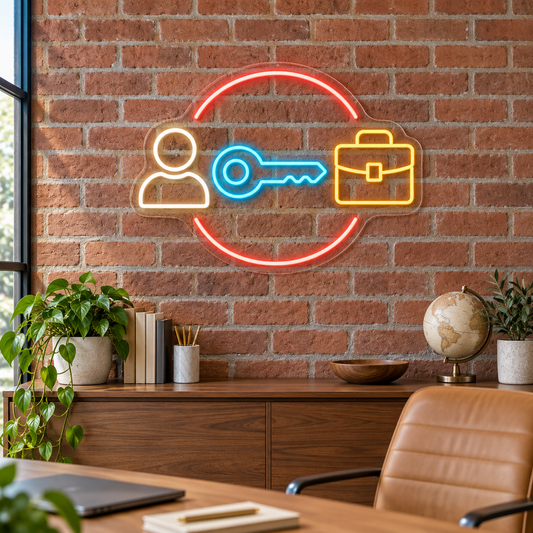 Person & Career Key LED Neon Sign for Staffing Agencies - interior setting
