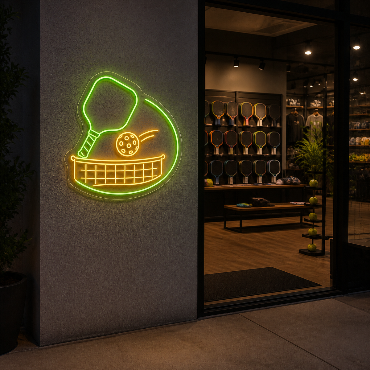 Pickleball Paddle Ball and Net LED Neon Sign for Pickleball Spaces - interior setting