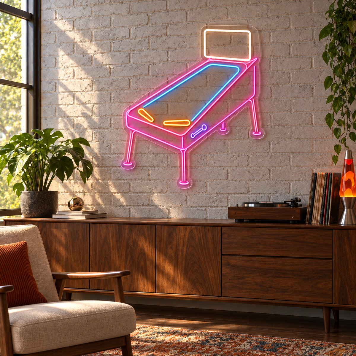 Pinball Table LED Neon Sign for Arcades - interior setting