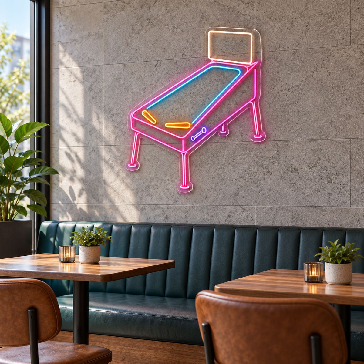 Pinball Table LED Neon Sign for Arcades - interior setting