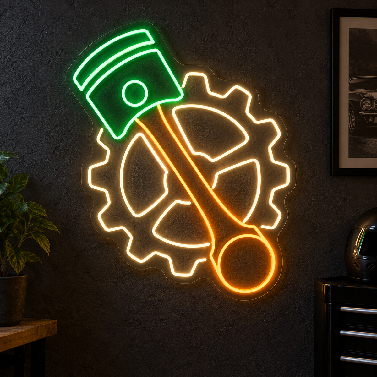 Piston and Gear LED Neon Sign for Repair Workshops - design reference
