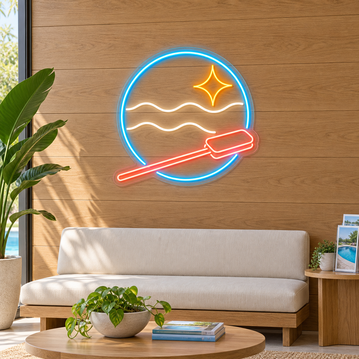 Pool Tool & Waves LED Neon Sign for Pool Service Offices - interior setting