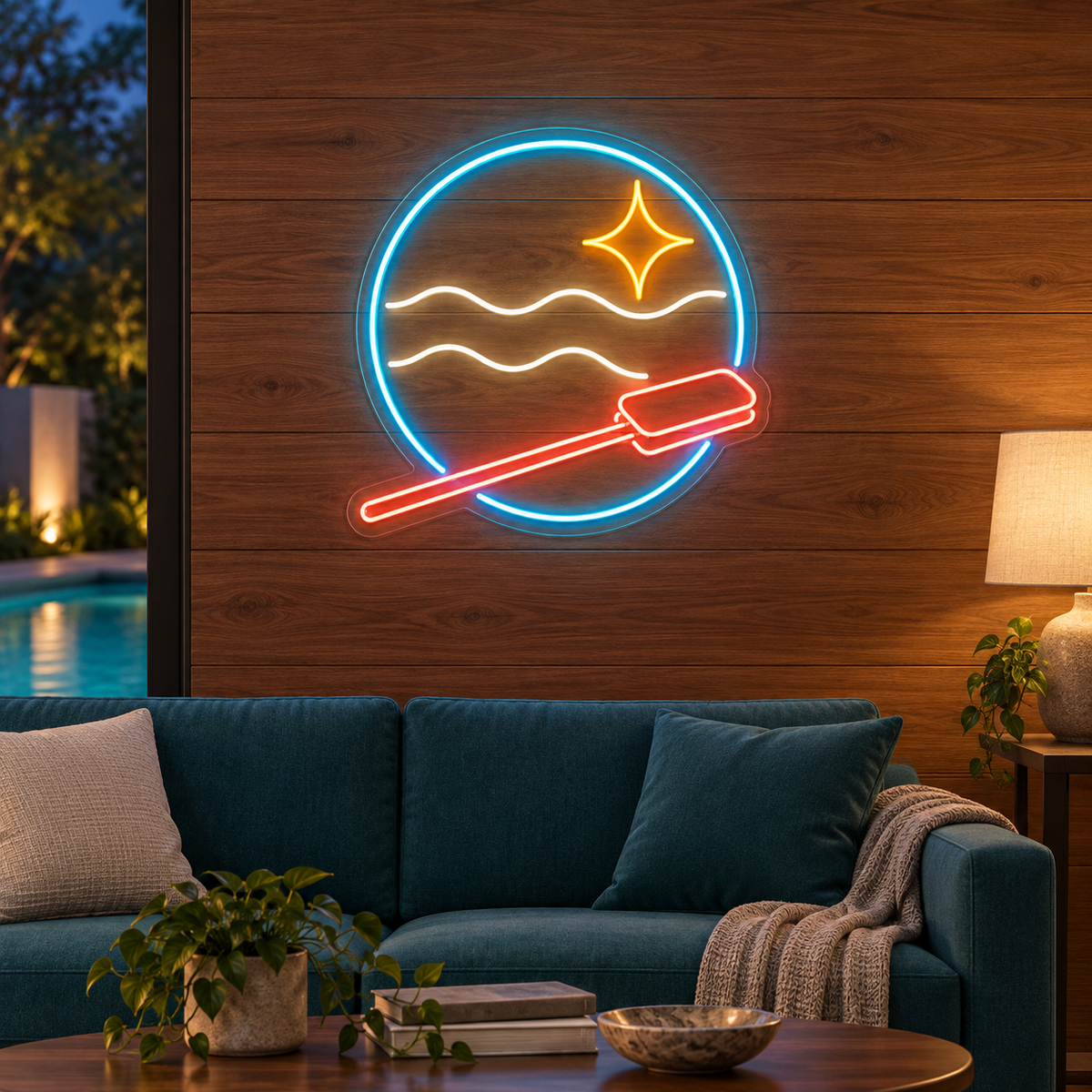 Pool Tool & Waves LED Neon Sign for Pool Service Offices - interior setting