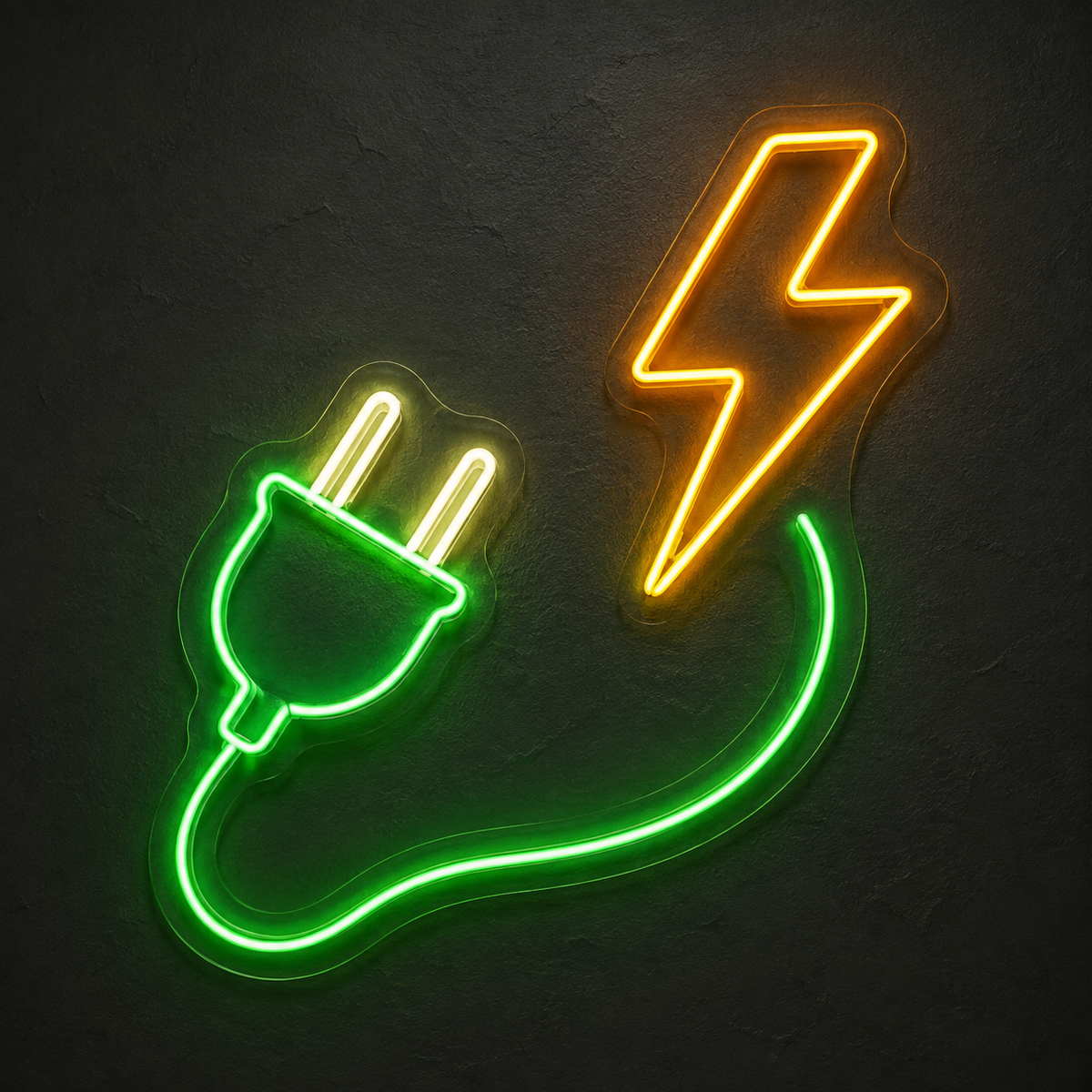 Power Plug and Lightning Bolt LED Neon Sign for Electronics Shops - design reference