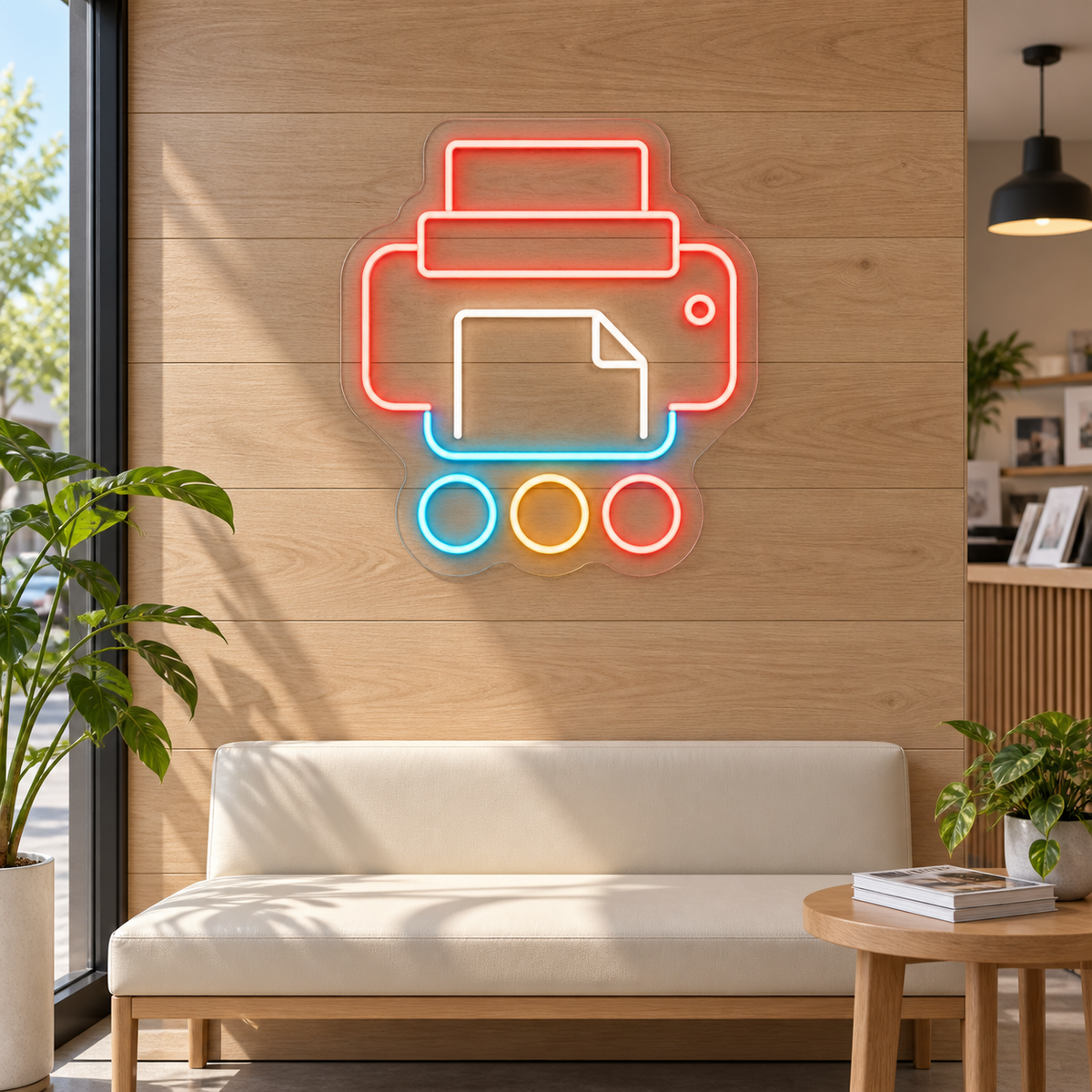 Printer & Paper LED Neon Sign for Print Shops - interior setting