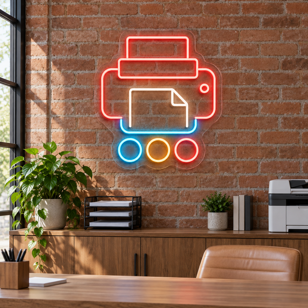 Printer & Paper LED Neon Sign for Print Shops - interior setting