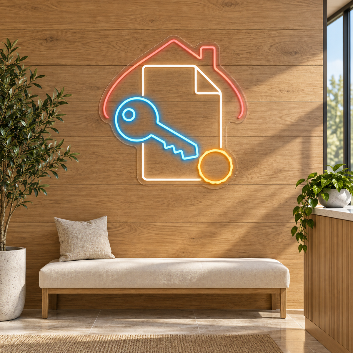 Property Document & Key LED Neon Sign for Mortgage Brokers - interior setting