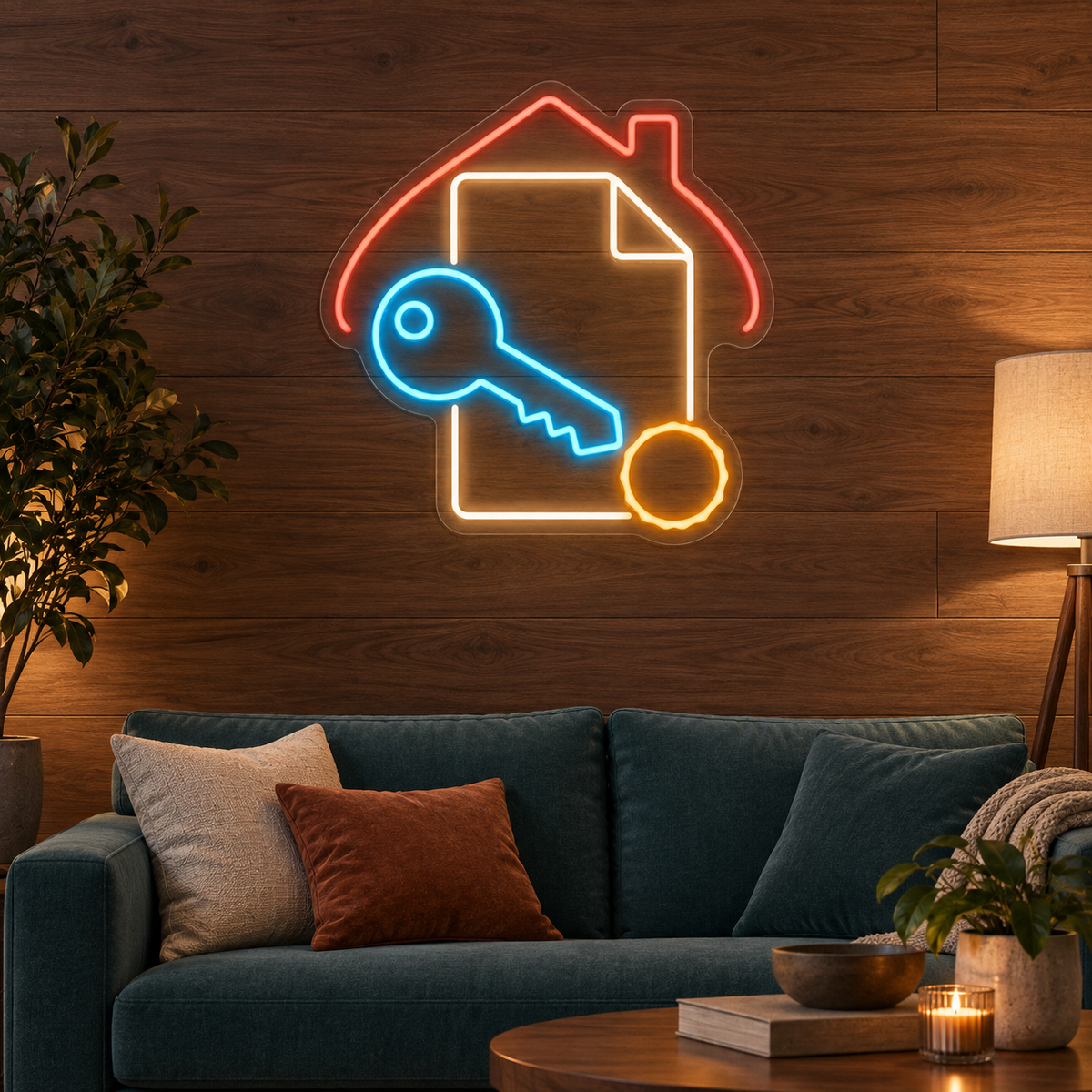 Property Document & Key LED Neon Sign for Mortgage Brokers - interior setting