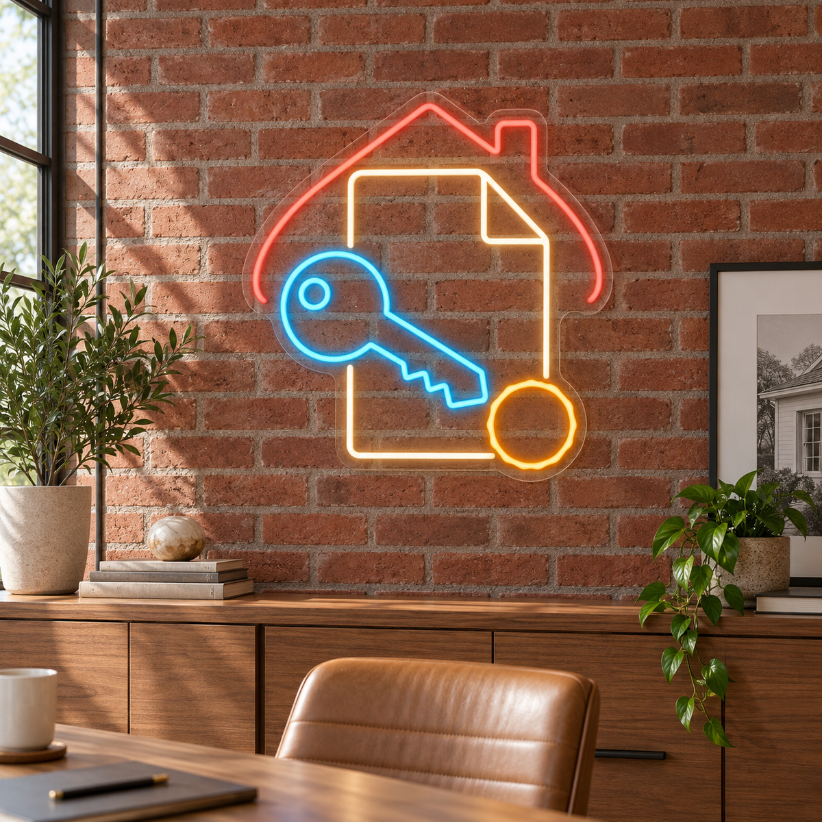 Property Document & Key LED Neon Sign for Mortgage Brokers - interior setting