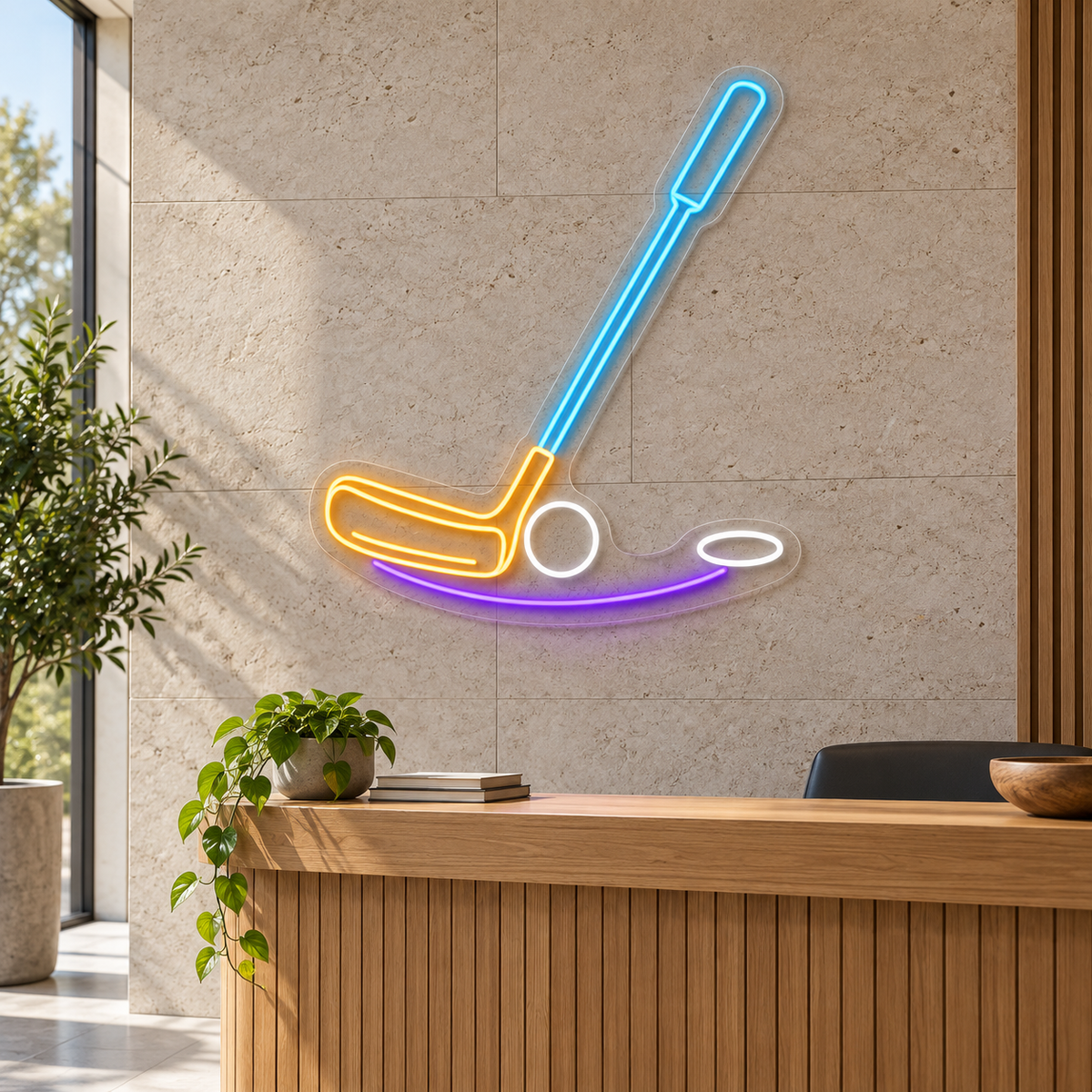 Putter & Ball LED Neon Sign for Golf Pro Shops - interior setting