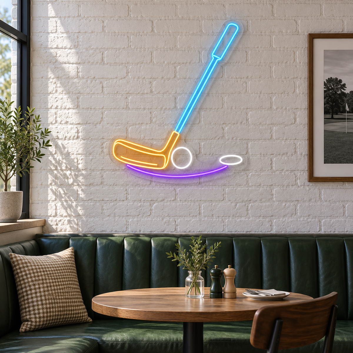 Putter & Ball LED Neon Sign for Golf Pro Shops - interior setting