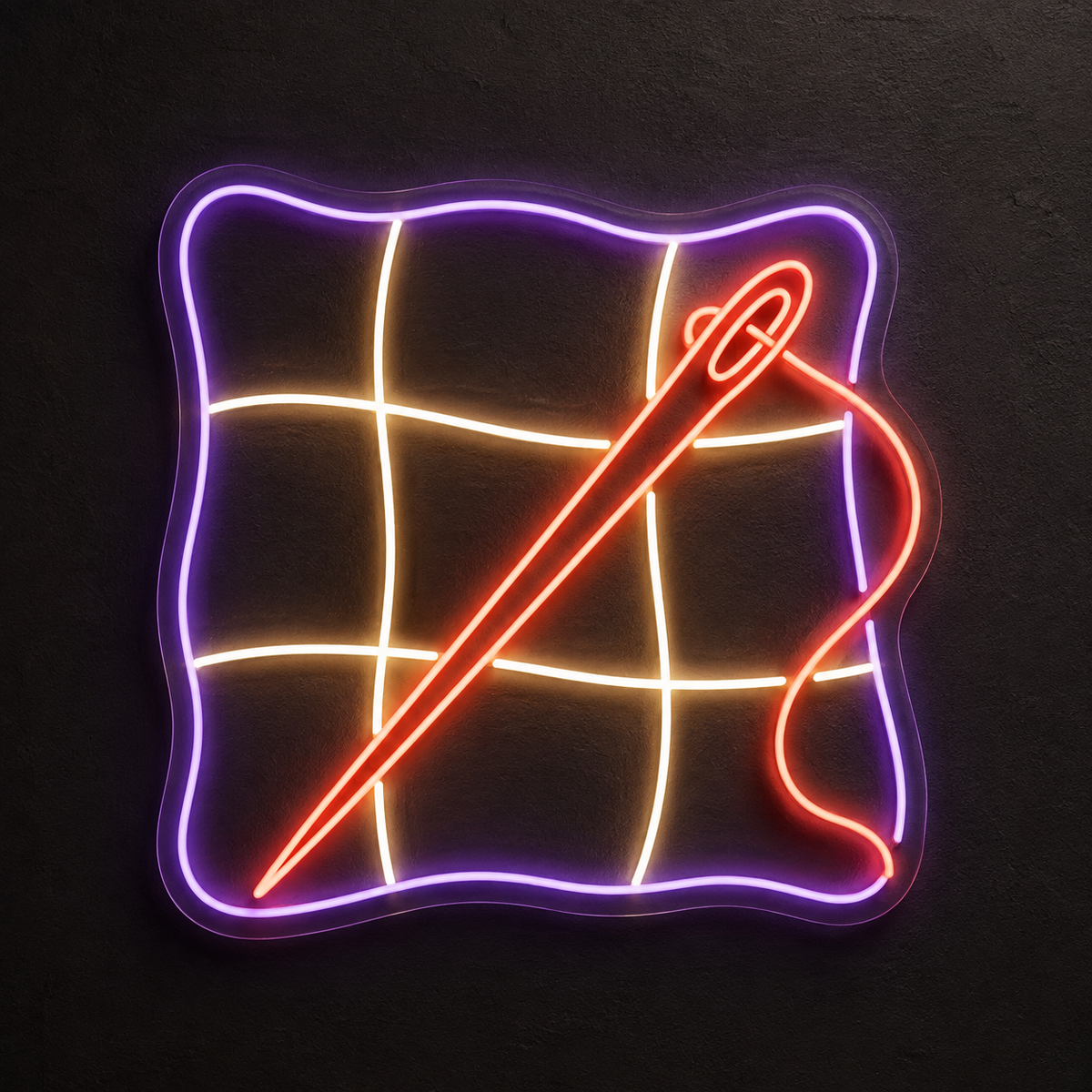 Quilt Block and Needle LED Neon Sign for Quilt Shops - design reference