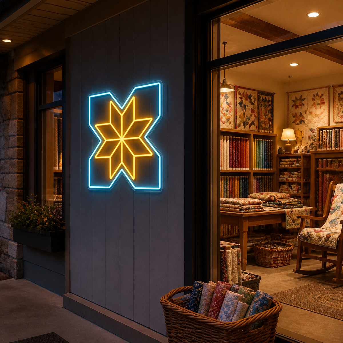 Quilt Star LED Neon Sign for Quilting Rooms - interior setting