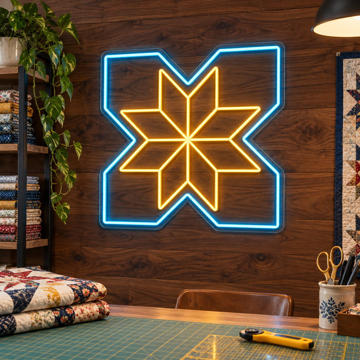 Quilt Star LED Neon Sign for Quilting Rooms - interior setting