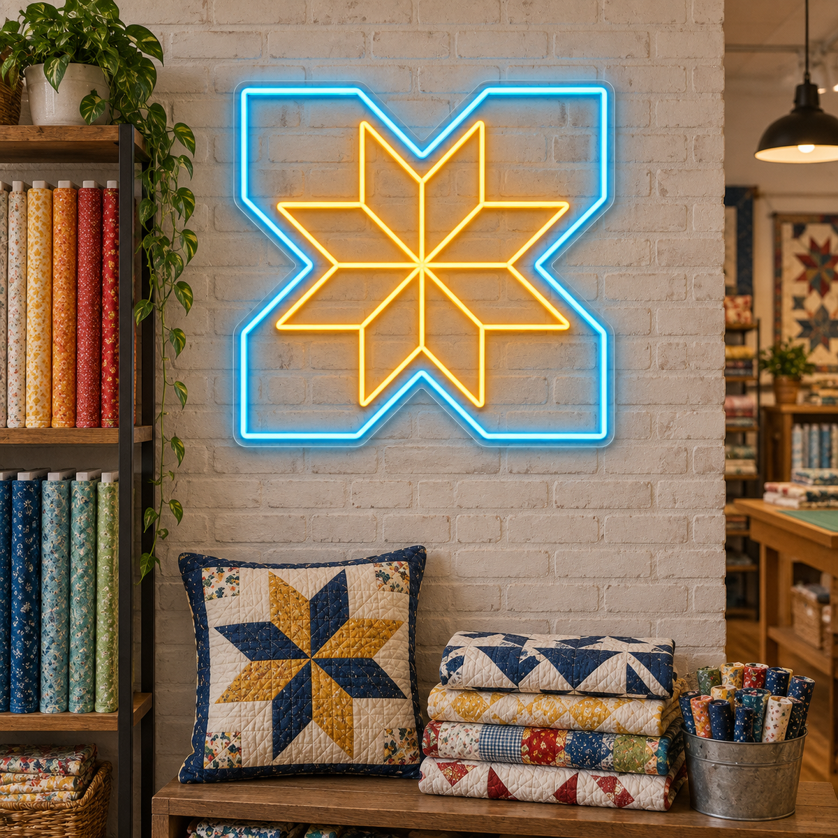 Quilt Star LED Neon Sign for Quilting Rooms - interior setting