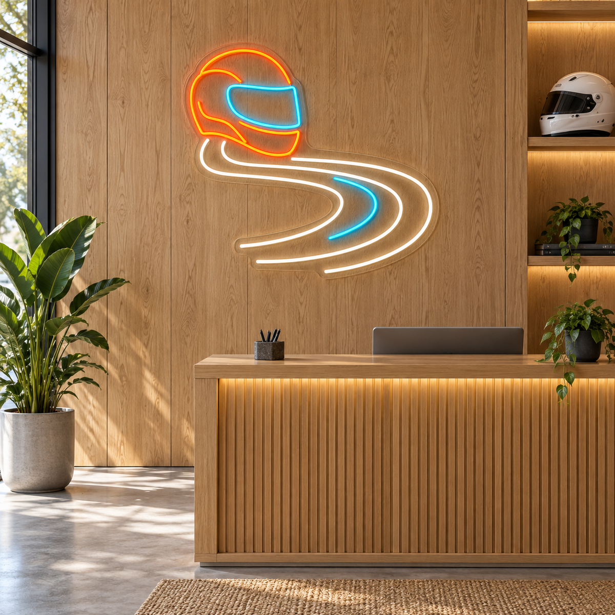 Helmet & Racing Track LED Neon Sign for Race Tracks - interior setting