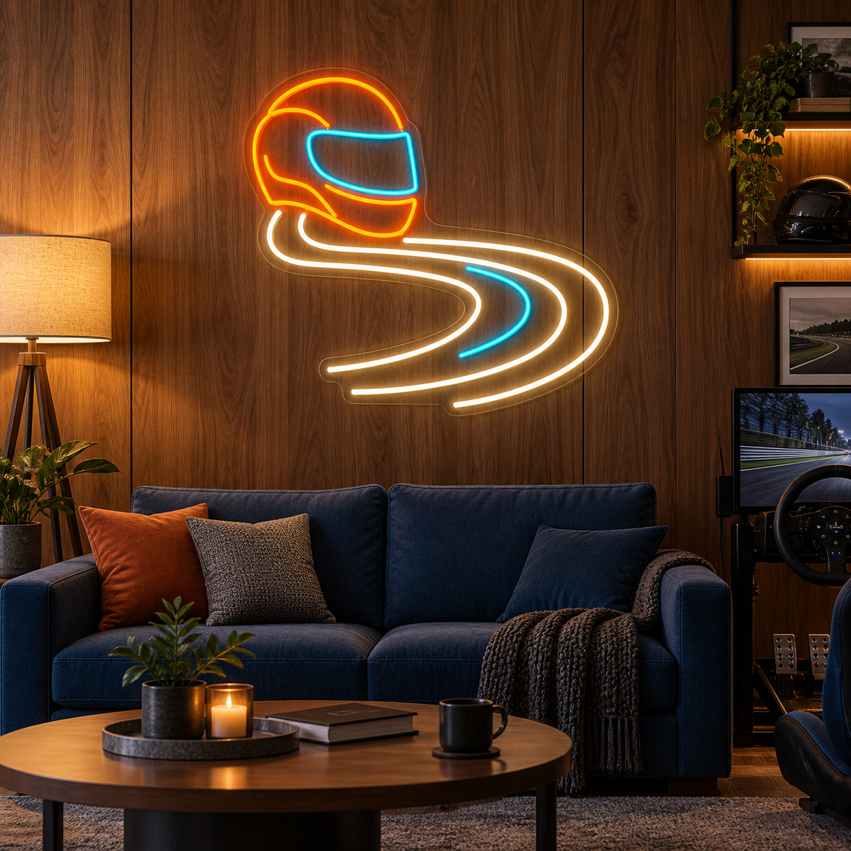 Helmet & Racing Track LED Neon Sign for Race Tracks - interior setting