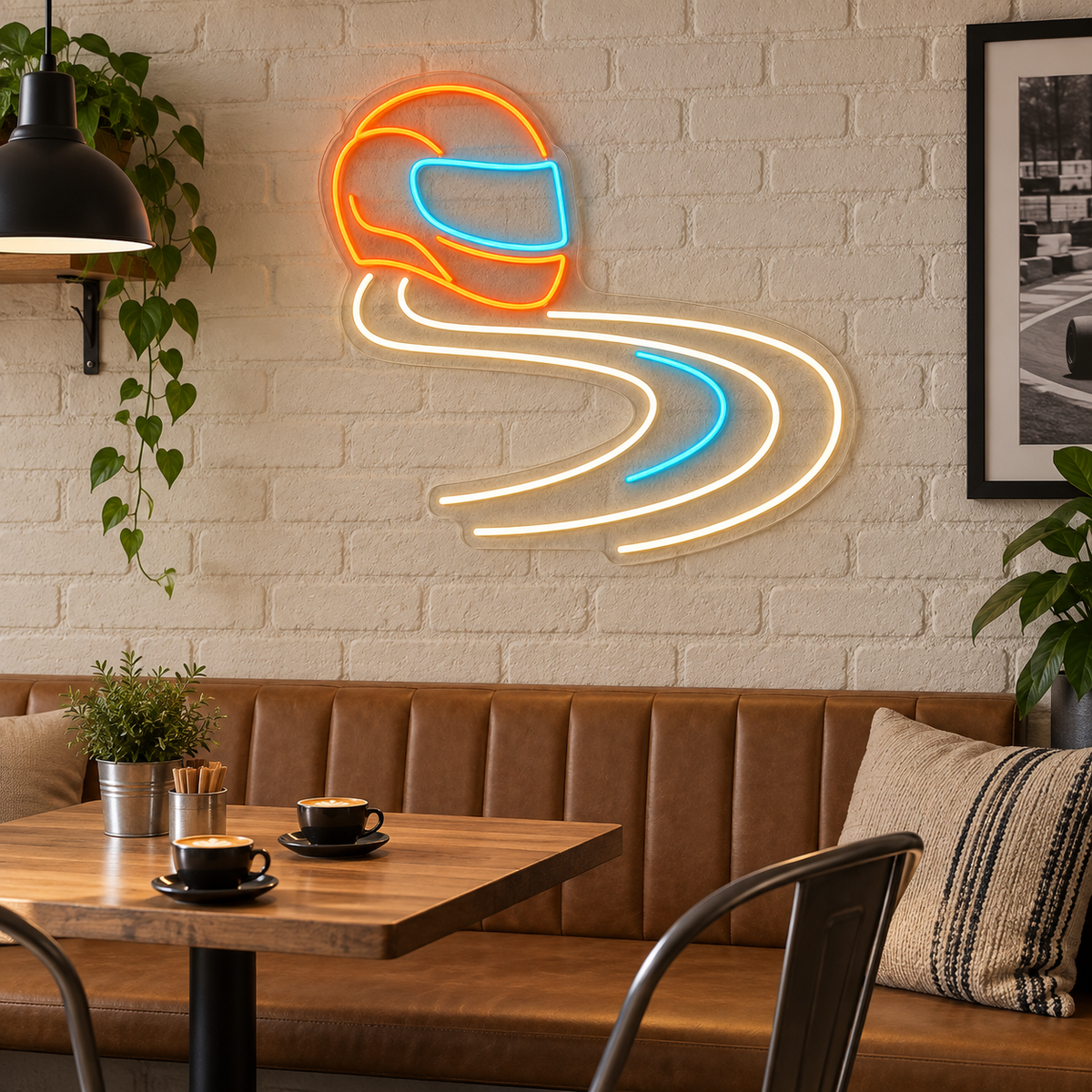 Helmet & Racing Track LED Neon Sign for Race Tracks - interior setting