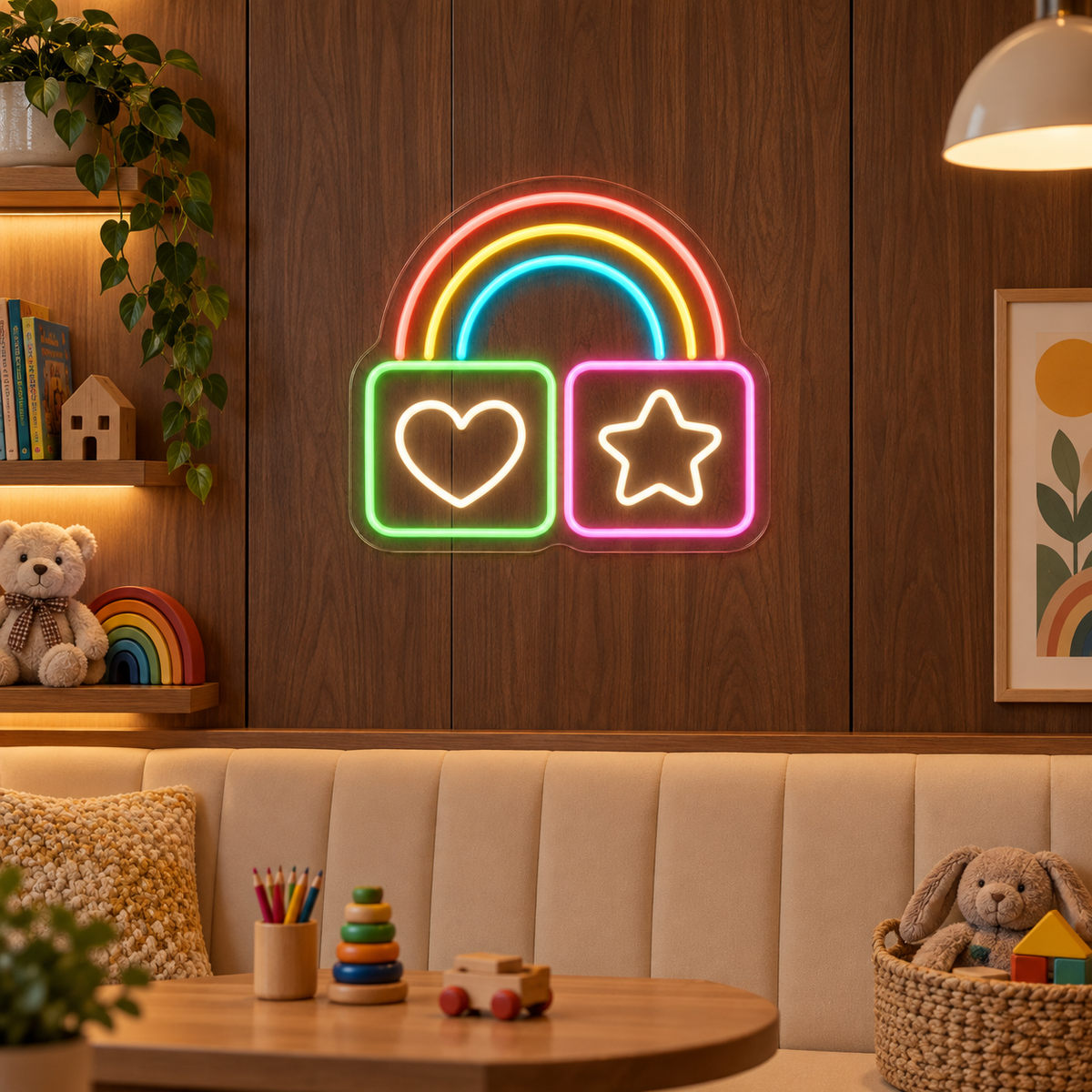 Rainbow Play Blocks LED Neon Sign for Daycare Centers - interior setting