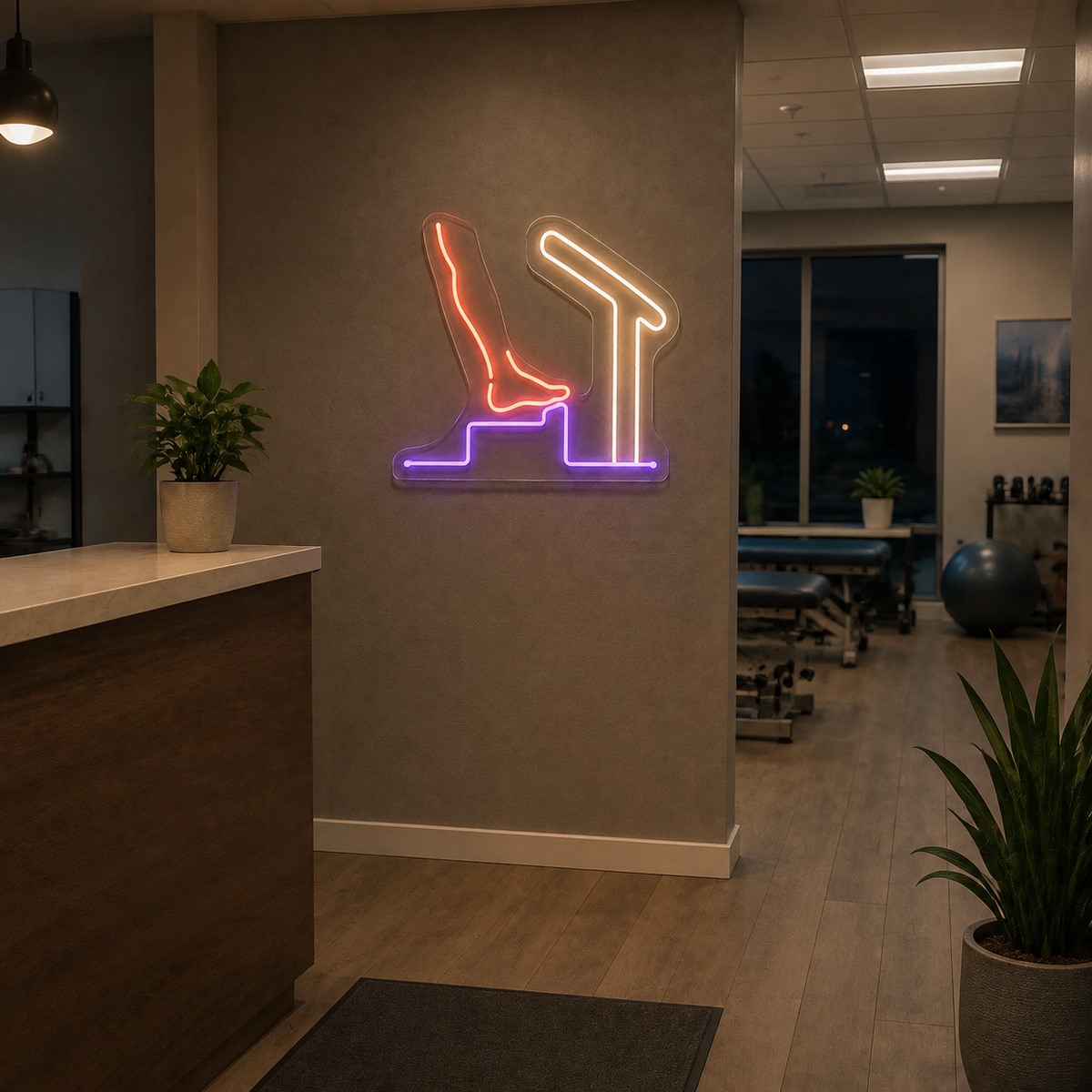 Step & Handrail LED Neon Sign for Physical Therapy Clinics - interior setting